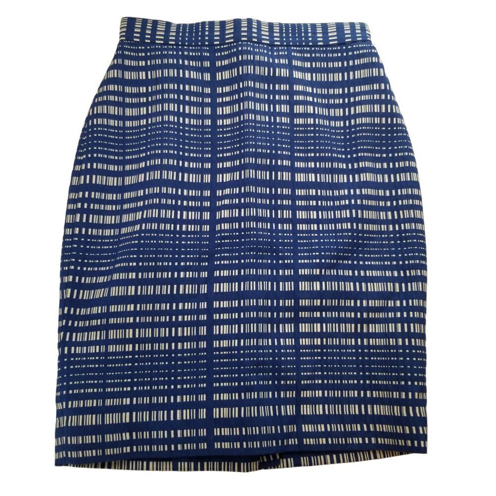 Banana Republic 0‎ Petite Blue White Crosshatch Pencil Skirt Back Zip